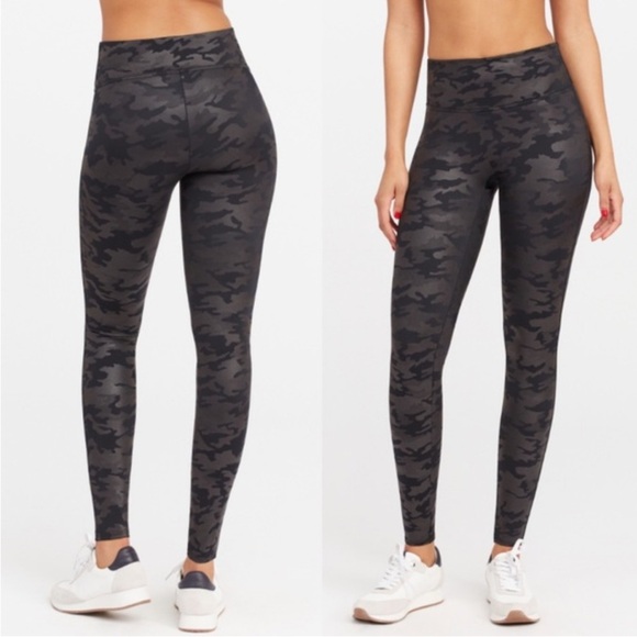 SPANX Pants - SPANX Faux Leatherer Camo Leggings Black Size 1X